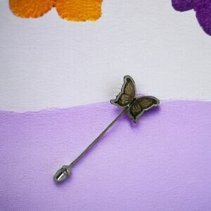 Reed & Barton Damascene Butterfly Stick Pin, 2" Long, Vintage Brooch